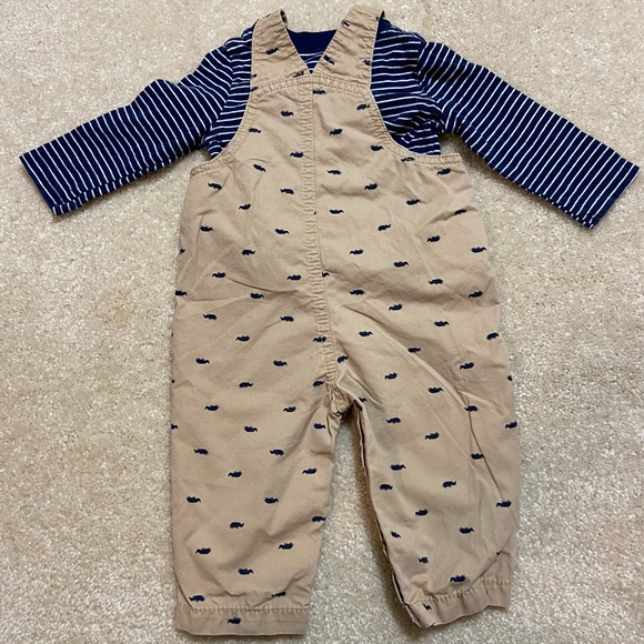 ••Carter’s Khaki Rhino Overalls & Stripped Shirt Set - Picture 5 of 5
